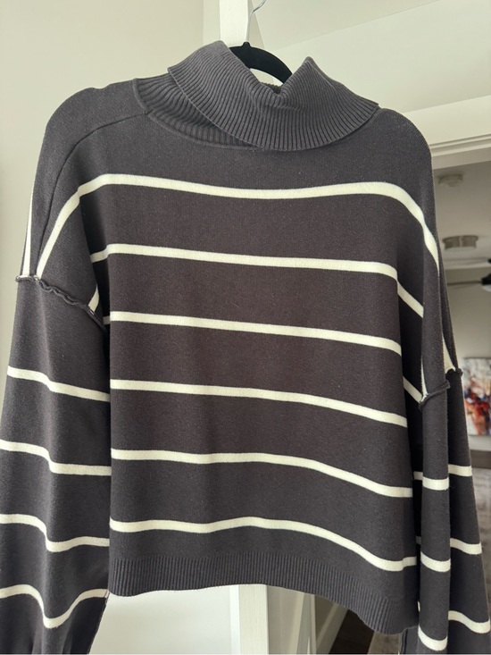 Free People Sweaters - Free People Black and White Striped Oversized Cowl-Neck Sweater